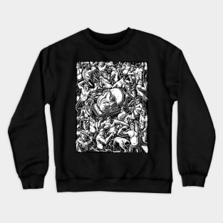 The Giant Head of Philosopher Michel Foucault amidst a scene of Whipping and Flagellation Crewneck Sweatshirt